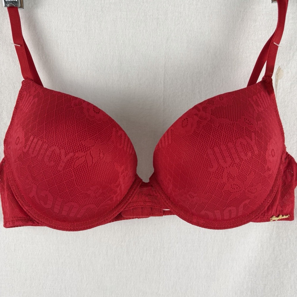 Juicy Couture Intimates Push Up Padded Bra Red Tonal Logo Sz 38C Style 3137-16